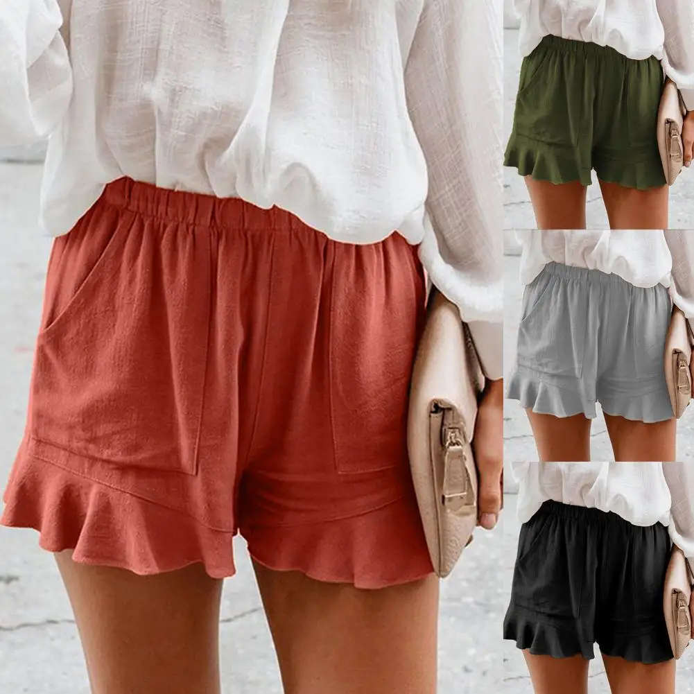 All Match  Trendy Lotus Leaf Edge Short Pants Lightweight Girl Shorts Elastic   for Daily Wear