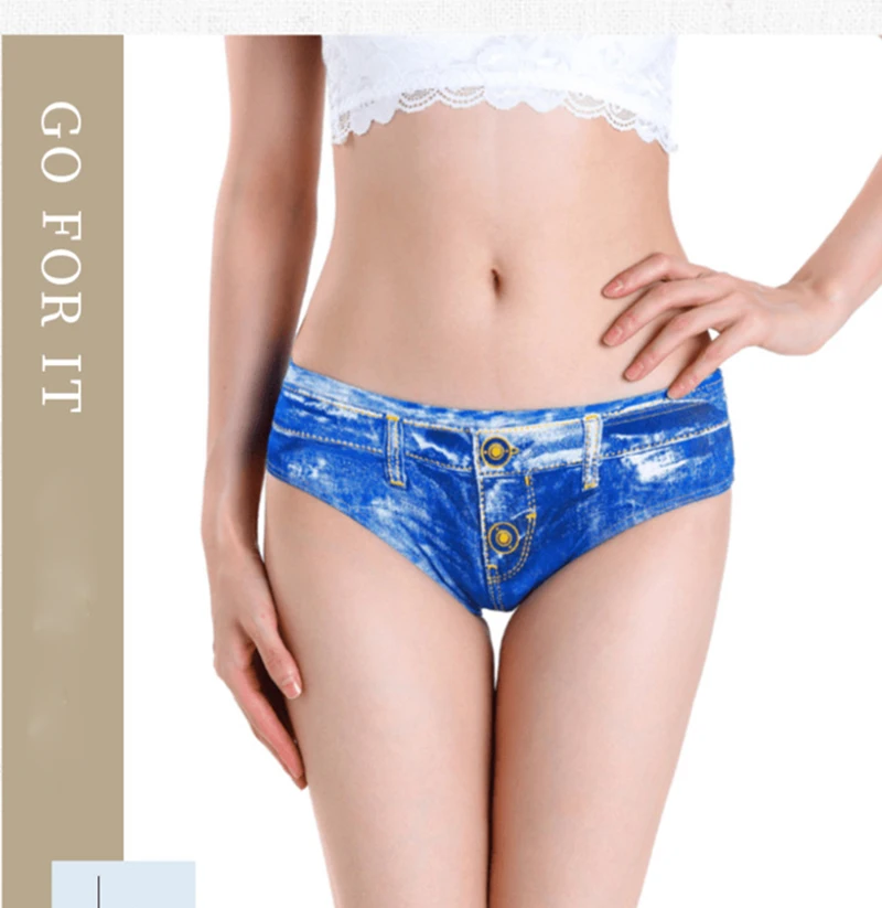 Denim Style Women Sexy Low Waist 3D Cotton Breathable Soft Briefs Underwear