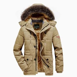 Mens Thicken Jacket Parkas Warm Mid-length Wool Fur Jackets Coat Trendy New Youth Thick Velvet Thick Hooded Cotton-padded Jacket