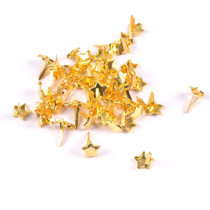 50pcs 8x11mm Golden Star Brads Scrapbooking Embellishment Fastener Brads Metal Crafts For DIY Accessories Shoes Decoration c2403