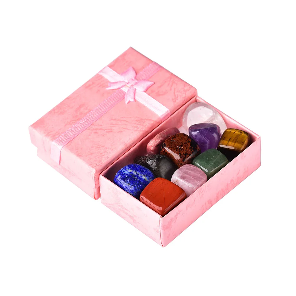 10PCS/Set Natural Stone Crystal Gemstone Chakras Healing Stone Quartz Mineral Ornaments Home Decoration Gifts Box for Children