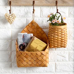 Storage Basket Wall Hanging Natural Wicker Flower Basket Rattan Flower Pot Home Garden Wall Decoration Container