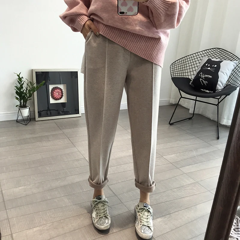 Winter Thicken Women Pencil Pants Wool Pants Female 2019 Autumn High Waist Loose Trousers Capris Good Fabric