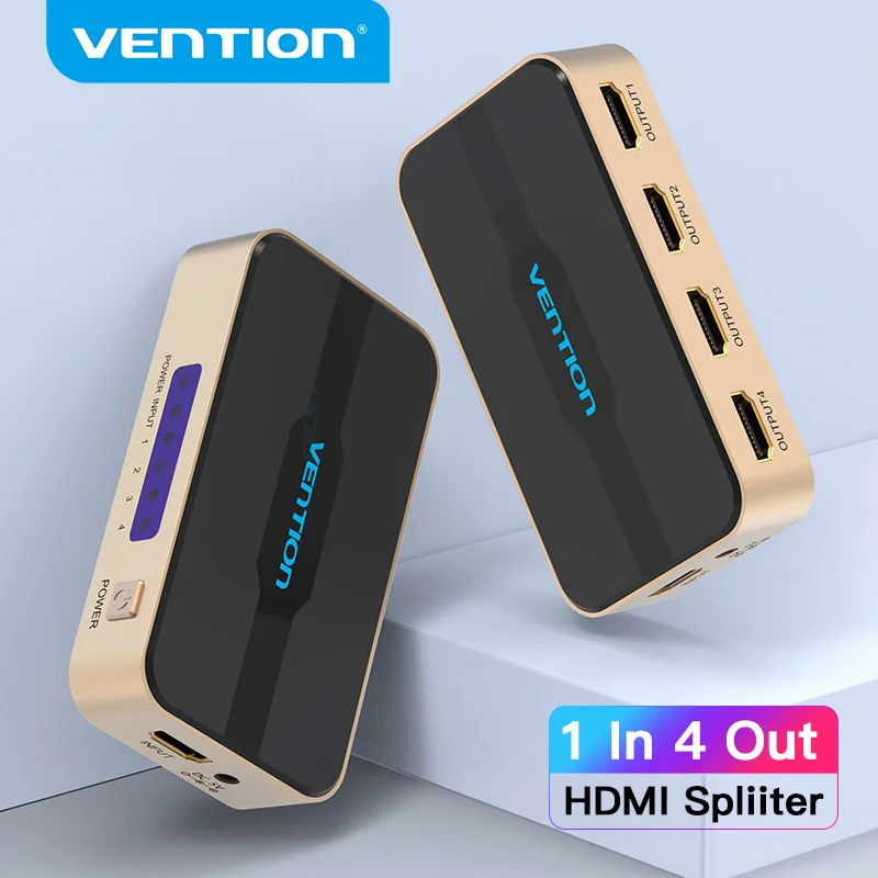 Vention HDMI Splitter 1 In 4 Out HD 4K/30Hz HDMI Switch HDMI 1.4 1x2 1x4 Adapter z zasilaczem do Xbox PS4 TV HDMI Switcher