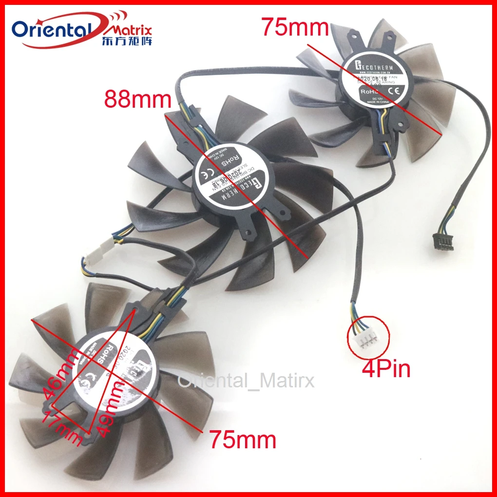 

3pcs/Lot GFY09010E12SPA 12V 4Pin For GALAXY GeForce RTX2070 RTX2080 HOF Classic SUPER Graphics Card Cooler Cooling Fan