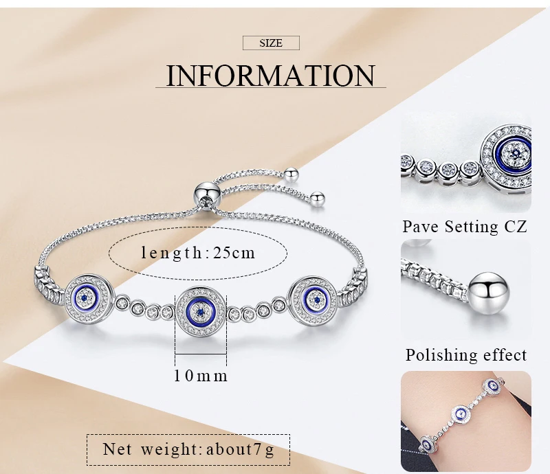 TONGZHE 925 Sterling Silver Tennis Woman Bracelets Jewelry Cubic Zirconia Blue Round Hamsa Evil Eye Bracelet For Women Men