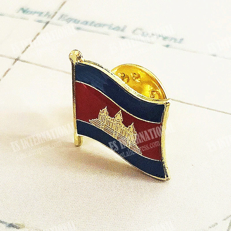 Cambodia National Flag Lapel Pins Crystal Epoxy Metal Enamel Badge Paint Brooch Souvenir Suit  Personality  Commemorative Gifts
