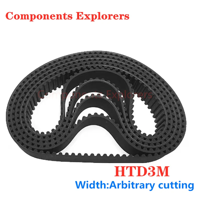 HTD3M-Closed-Loop correia dentada, borracha síncrona, largura 354, 357, 360, 363, 366, 369, 372, 375, 381, 384, 387mm, 6mm, 9mm, 15mm