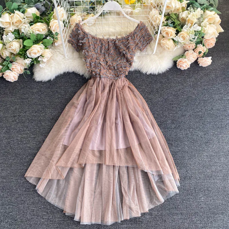 

Women's Spring Summer Runway Fashion Slash Neck Mesh Patchwork Dress Female ChicTravel Beach Party Dress TB1904