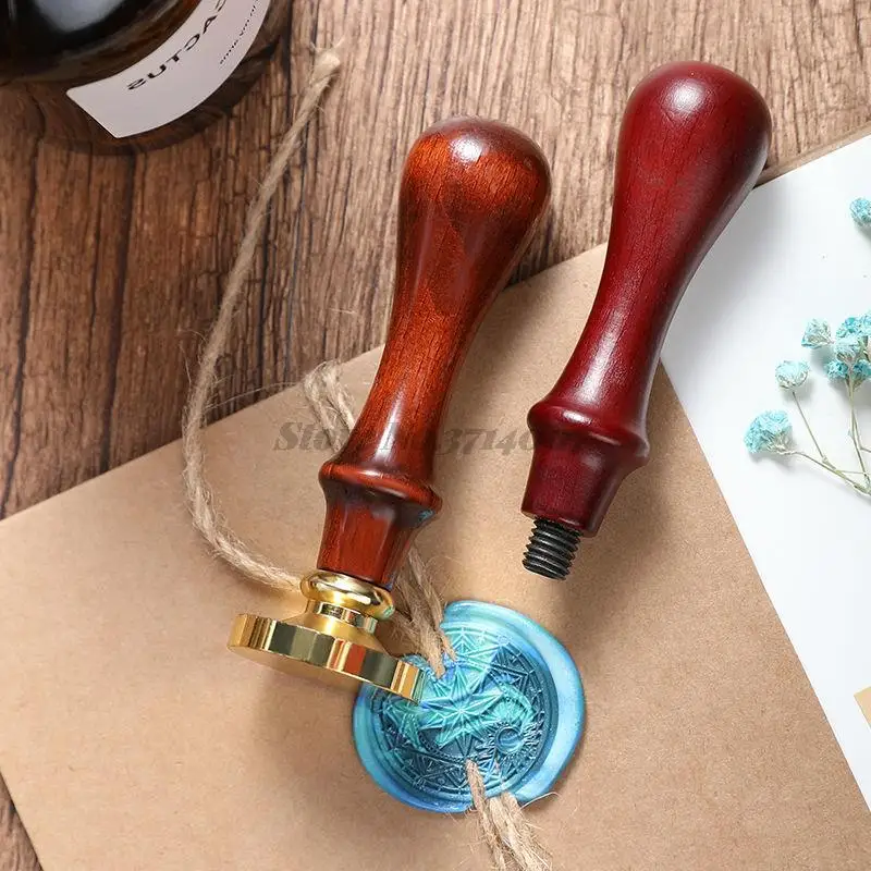 Natural Wood Wooden Handle Mini Handle Spoon Stove Seal Wax Stamps Head for Scrapbooking League Diy Gift Ancient 