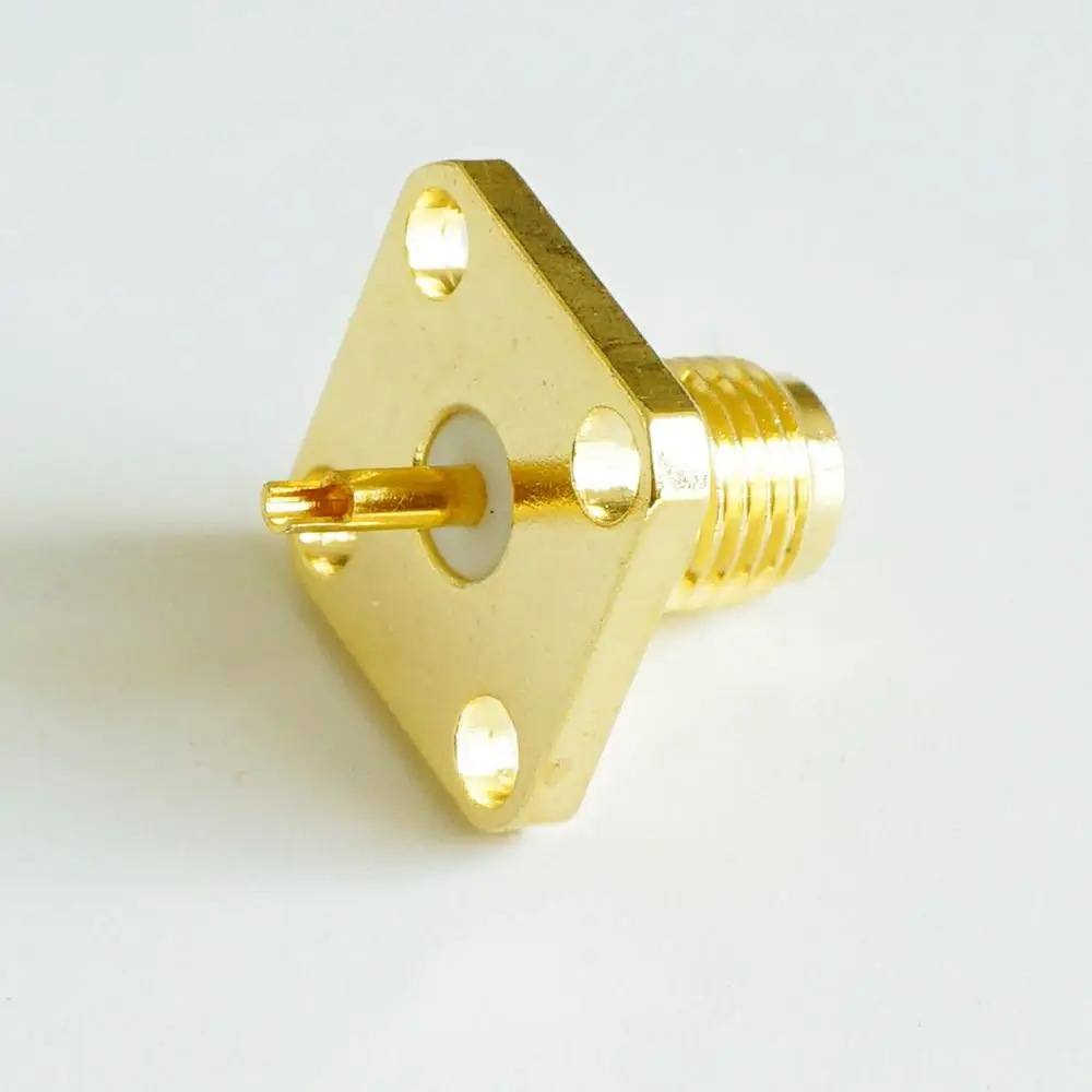 1X Pcs RP-SMA RPSMA RP SMA Female Center Solder 4 Hole Flange Chassis Panel Mount Brass Straight Coaxial RF Adapters