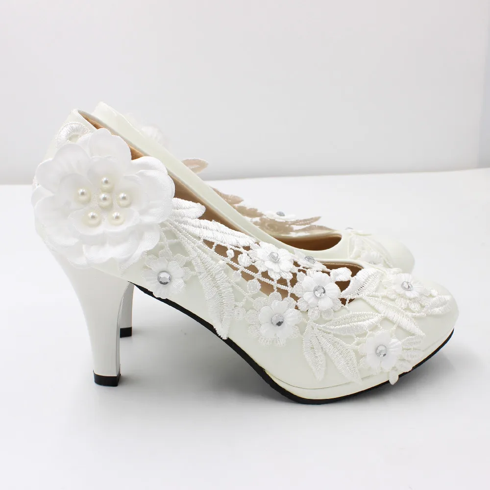 【Xingchenmao】2022 New high-heel flower lady\'s wedding shoes Fashion bridal shoes White large size round head women\'s shoesBH2112