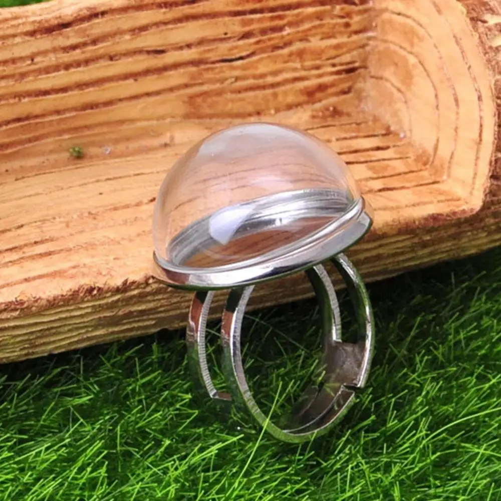 DIY Adjustable Silver-Tone Ring with 20mm Clear Glass Dome Terrarium - 1/2 Globe Bottle Mini TerrariuPendant for Necklace Craft