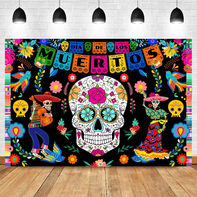 Day of the Dead Backdrop For Mexican Sugar Skull Photography Background Dia DE Los Muertos Dress-up Party Decorations Banner