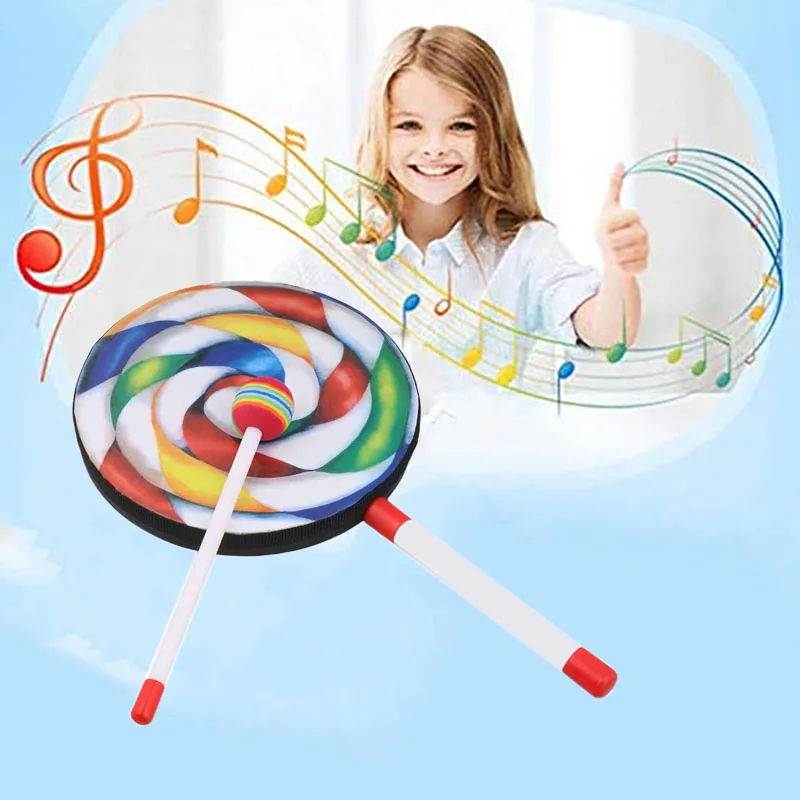 5Pack 8Inch Lollipop Drum with Mallet Rainbow Color Music Rhythm Instruments Kids Baby Children Playing Toy