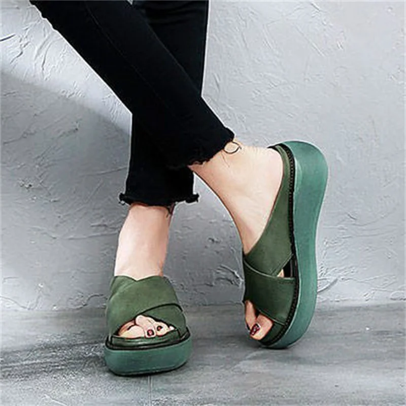 Women Slippers Soft Leather Wedges Shoes Woman Summer Sandals Beach Flip Flops New Platform Sandalias Mujer Wedge Heels Sandals