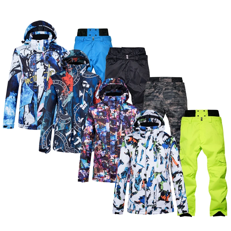 Plus Size -30 Colorful Men's Ice Snow Suit Sets Snowboarding Clothing Ski Costumes 10K Waterproof Winter Wear Jacket and Pant