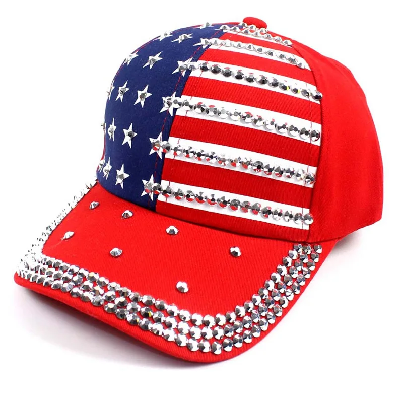 

2023 New Bling Baseball Cap Crystal American Flag Hat Men Women Hip Hop Outdoor Caps Summer Outdoor Sun Hat Trucker Gorras Caps