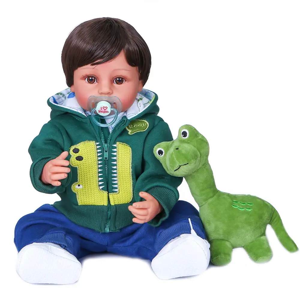 Muñeca NPK de silicona de cuerpo completo para niño pequeño, ropa verde Original, juguete de baño Flexible de tacto suave para niños, 55CM
