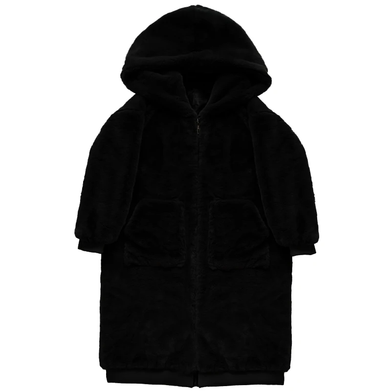 Mauroicardi Winter Black Oversized Long Warm Fluffy Faux Fur Coat Women with Hood Long Sleeve Zipper Loose Korean Fashion 2021