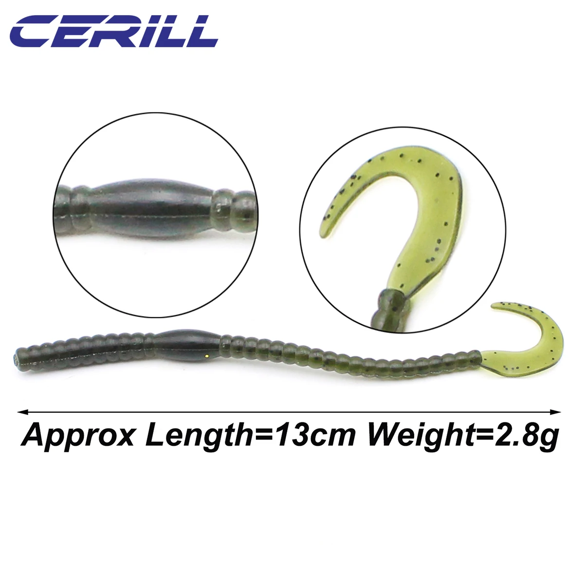 Cerill 10 PCS 13 cm 2.8 g Silicone Volume Tail Grub Earthworm Soft Fishing Lure Worm Bait Artificial Crankbait Flexible Swimbait