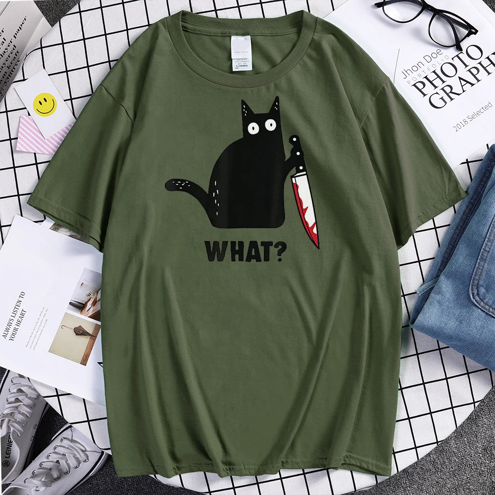 Balck Cats Cute Cat Funny Kawaii Cats What Short Sleeved Men Summer Street T-shirt Unisex Style Short Sleeves Fitness Streetwear