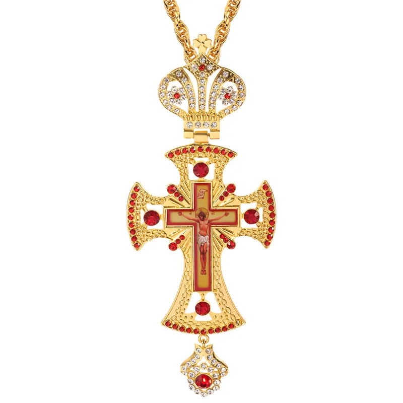 Men\'s Bible Verse Prayer CZ Necklace Christian Jewelry Orthodox Greek Pastor Cross Jesus Crucifix Medal Pendant Necklaces