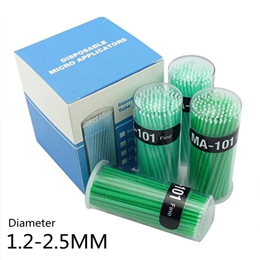 400pcs 1.2-2.5MM Dental Disposable Micro Applicator Brush /Disposable Eyelash Brushes With Protable Box Dentist Extension Tool