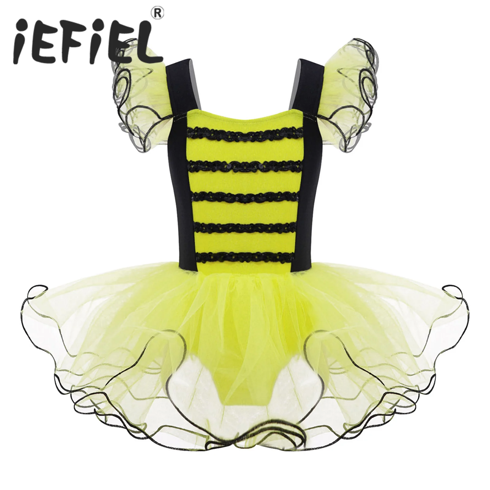 Disfraces de Halloween de abeja para niñas, vestido de fantasía de fiesta, lentejuelas adornadas, vestido de tutú de malla para carnaval