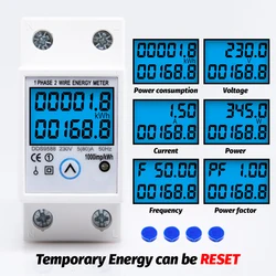 Din Rail Digital Single Phase Reset Zero Energy Meter kWh Voltage Current Power Consumption Counter Wattmeter Electric AC 220V