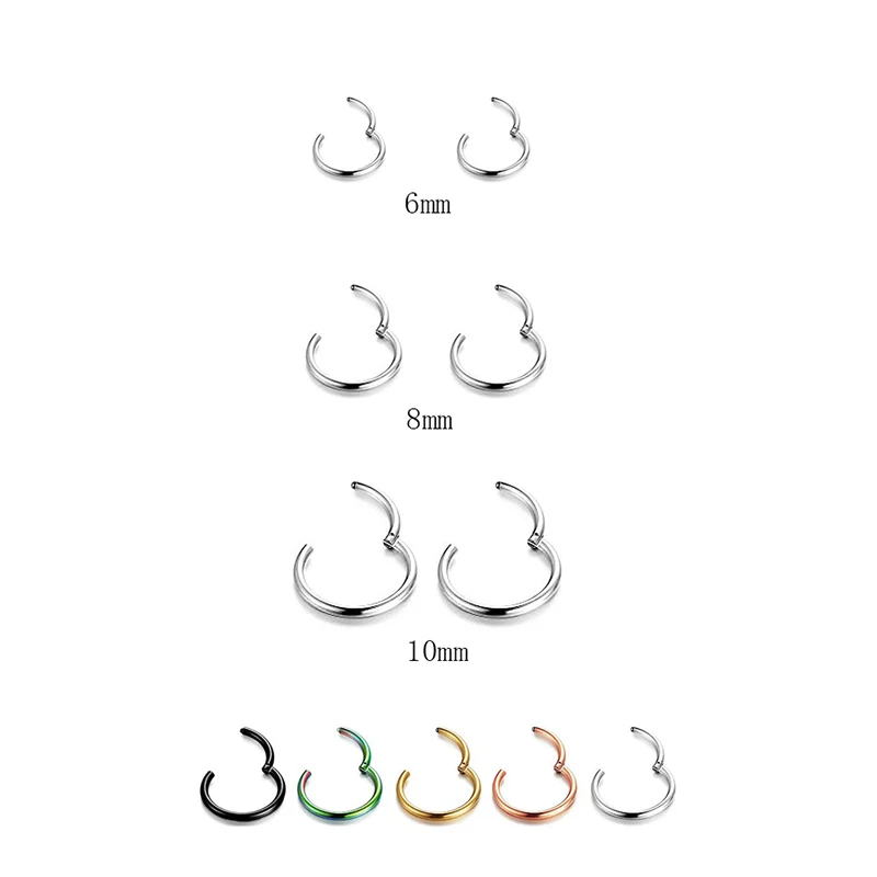 

6pcs Titanium Hinged Segment Nose Ring Nipple Clicker Ear Cartilage Tragus Helix Lip Piercing Unisex Jewelry 20G 6mm 8mm 10mm