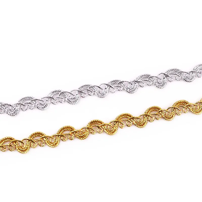 7mm 5y Gold Silver Lace Embroidered Ribbon Soft Net Lace Trim Fabric DIY Sewing Accessories Decoration Wedding Party Supplies