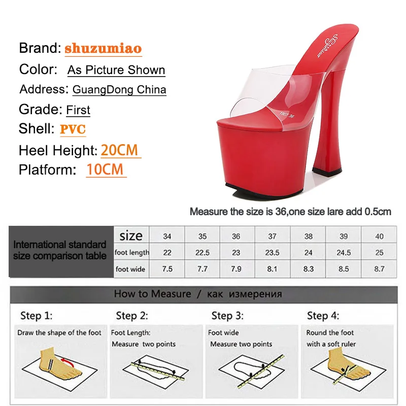 New 8 Color Women\'s High Heel Sandals 2021 Summer Transparent PVC Sexy Wedding Slippers 20CM Platform Thick Heel Shoes Size 43