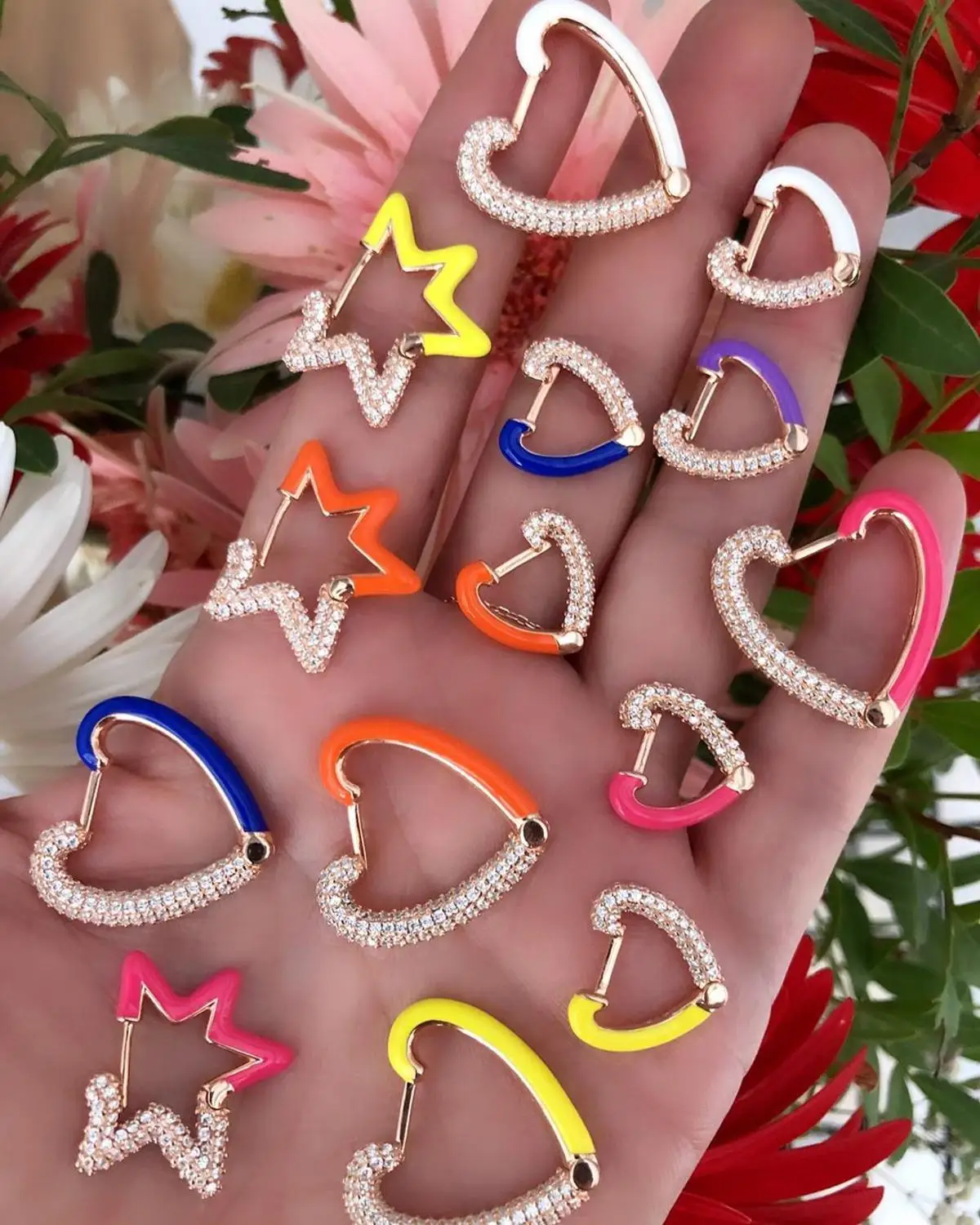 rose gold color Neon enamel star shaped hoop earring half cz half enamel 2020 new Christmas gift fashion jewelry