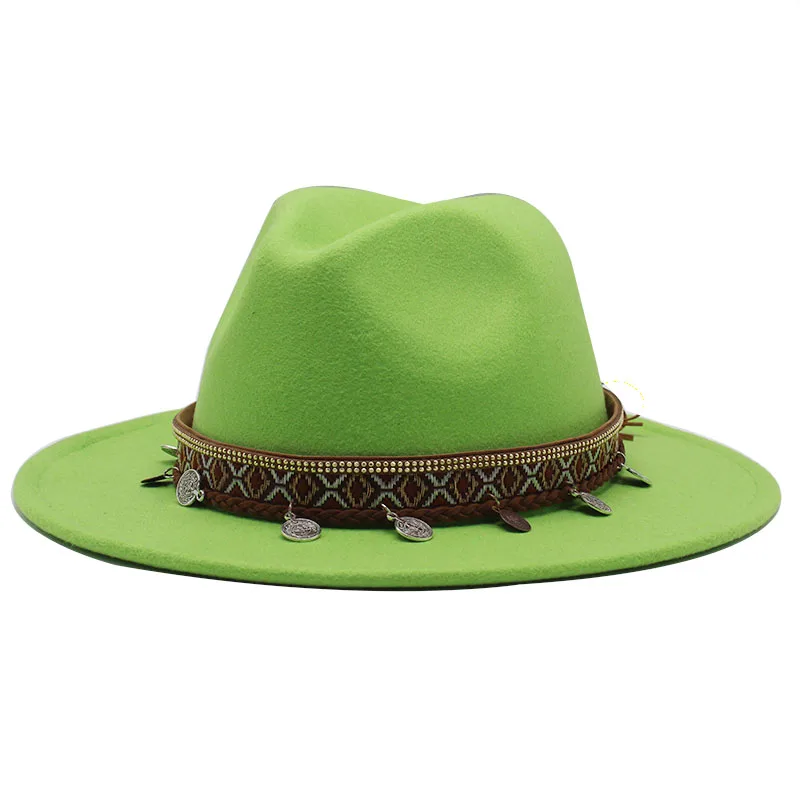 

Fedora Hat Women Men Fashionable Church Sombrero Mujer Gentleman Derby Vintage green white Ladies Wide Brim Panama Vintage Hats