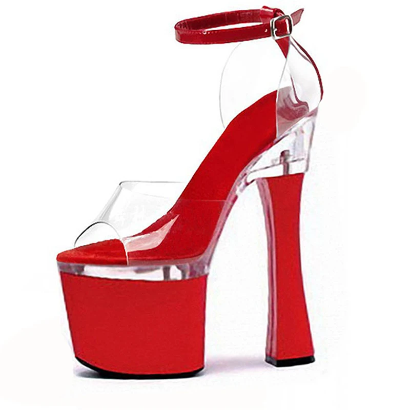 Plus:34-44 Summer Fashion Transparent Ankle Strap CD Sandals Female 18cm Thick Heel Platform High-heeled Shoes Woman Dress Pumps