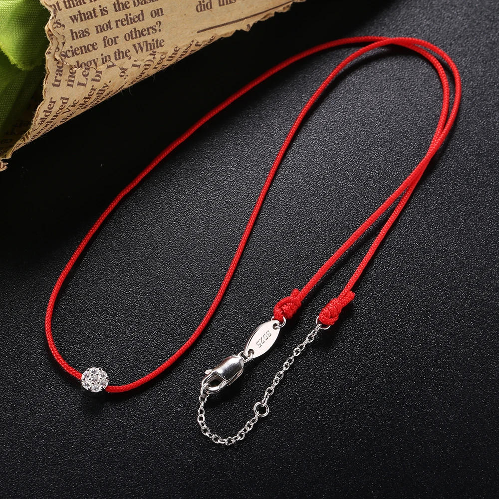 SHADOWHUNTER Original 925 Silver Crystal Pendant Necklace Red Rope Choker Simple Design Jewelry For Christmas Gift Women Collier