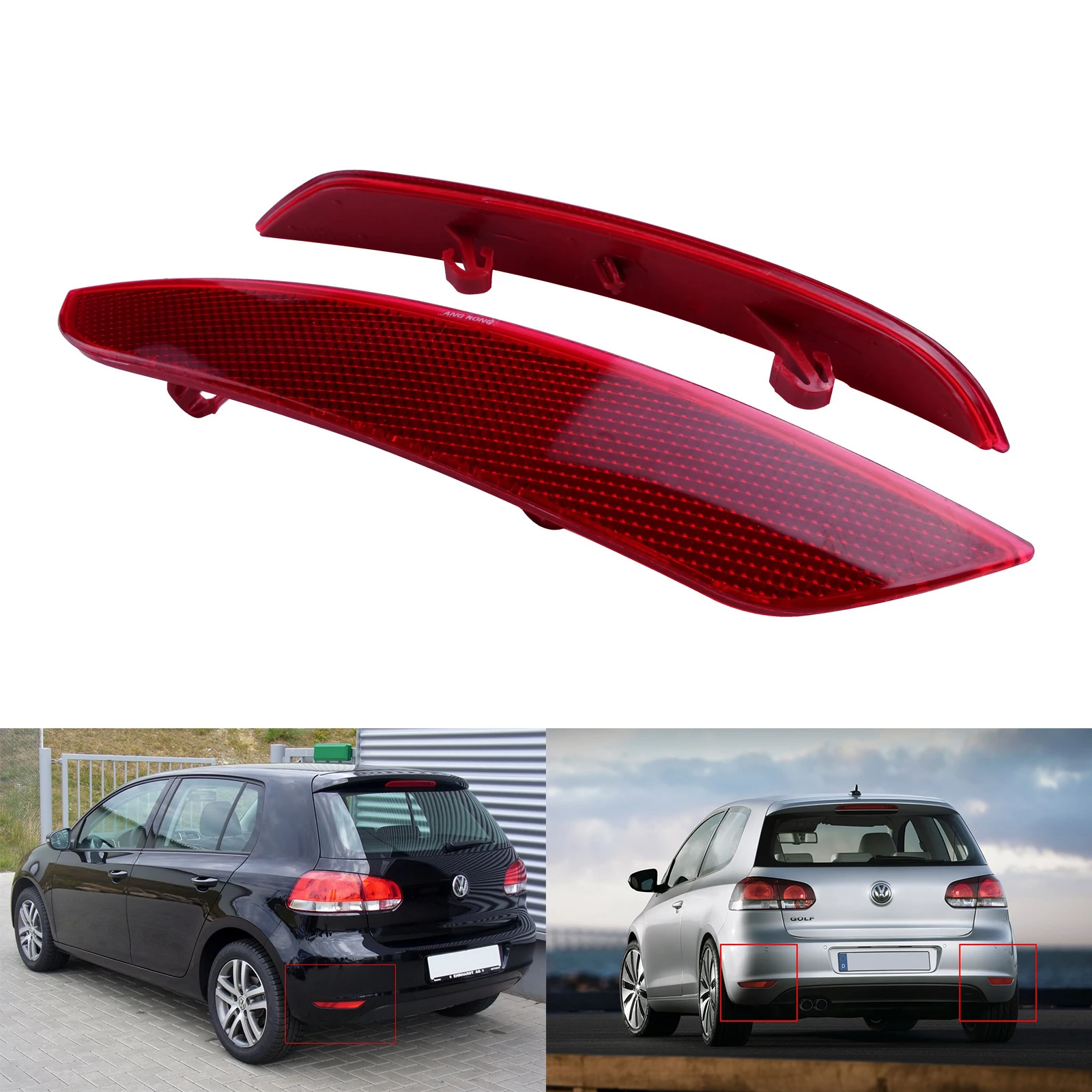 ANGRONG 2x For 2009-2013 VW Golf 6 MK VI Red Lens Rear Bumper Reflector Assembly Right + Left