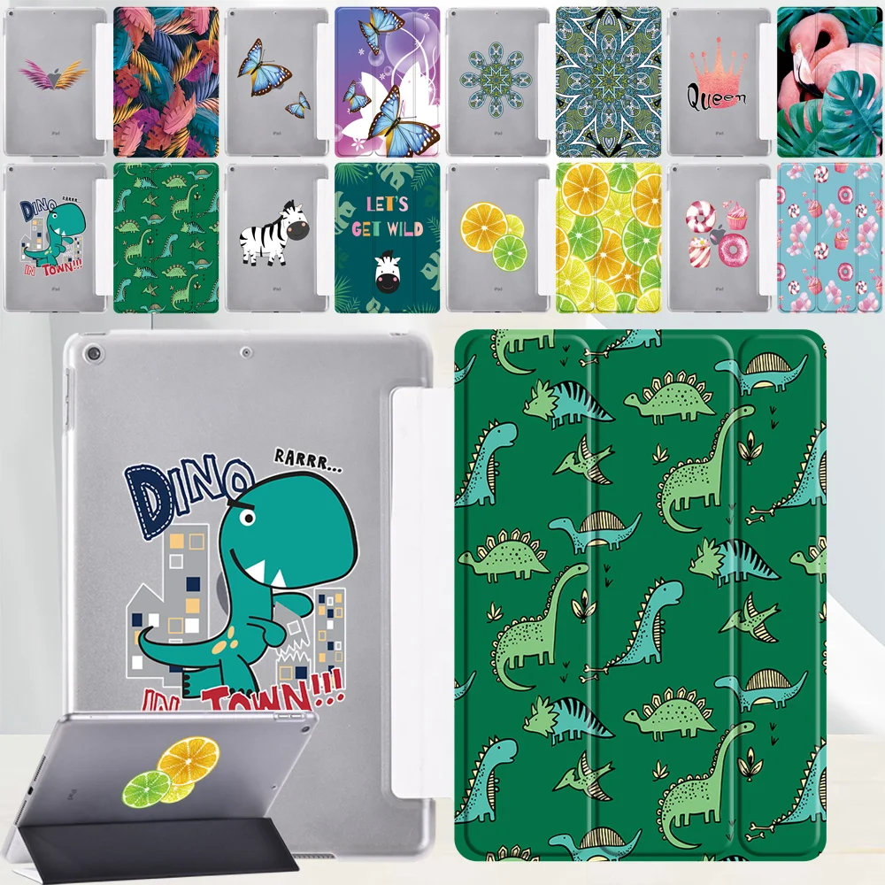 Folding Tablet Case for Apple iPad 10.2 inch 9th Generation 2021 Cute Cartoon Smart Three Fold Cover Case+ Pen