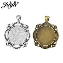 5pcs/lot 25mm Cabochon Base Flower Pendant Bezels Vintage Blank Tray For Jewelry Making Diy Handmade Resin Necklaces Accessories