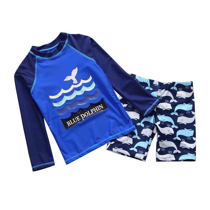 Rash Guard Children Two Pieces Long Sleeves Surf Suit Children\'s Swimwear Sun UV Protection Toddler Boy Swimsuit Bathing Clothes