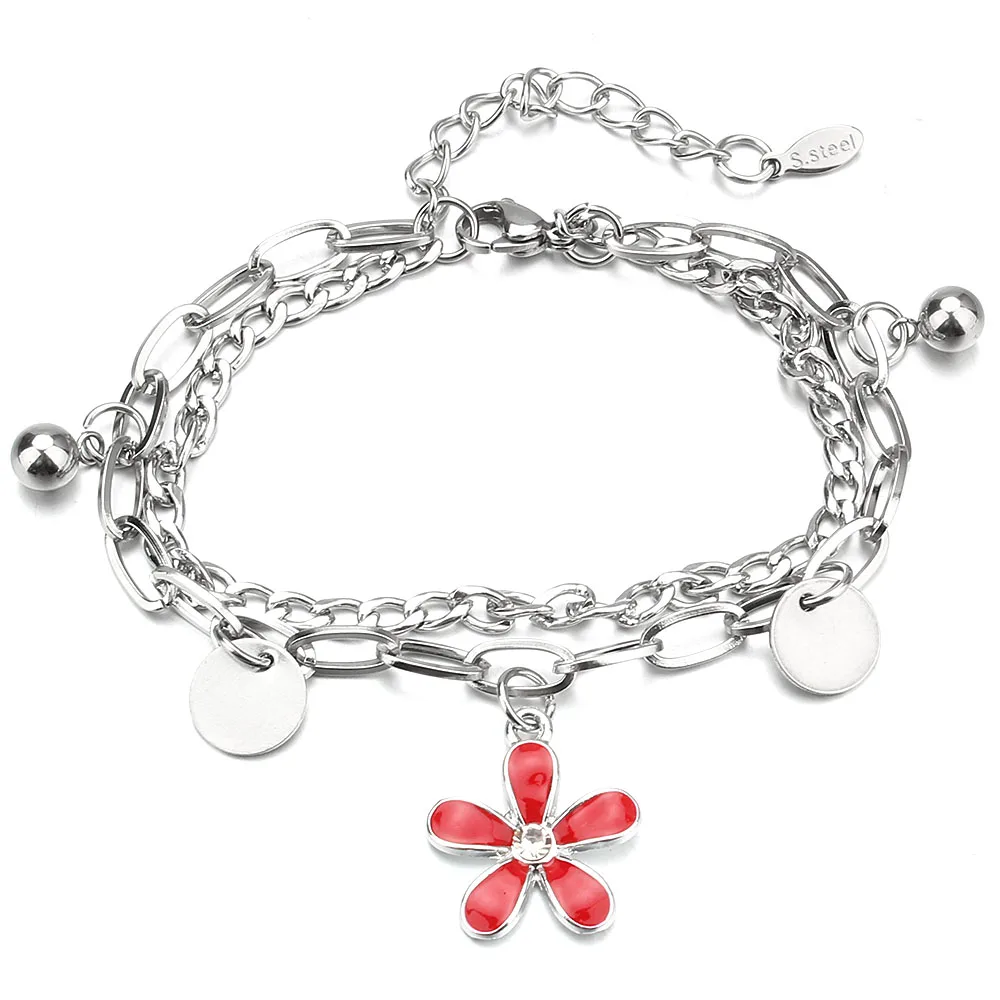Imagen 5: Pulseras de acero inoxidable para mujer, accesorios de flores de aceite de goteo, encanto, joyería, simplicidad, elegante, nuevo