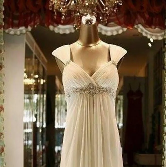 2024 Pregnant Chiffon Beads Wedding Dresses Maternity Empire A Line Cap Sleeves Bridal Gowns Beach Robe De Mariee