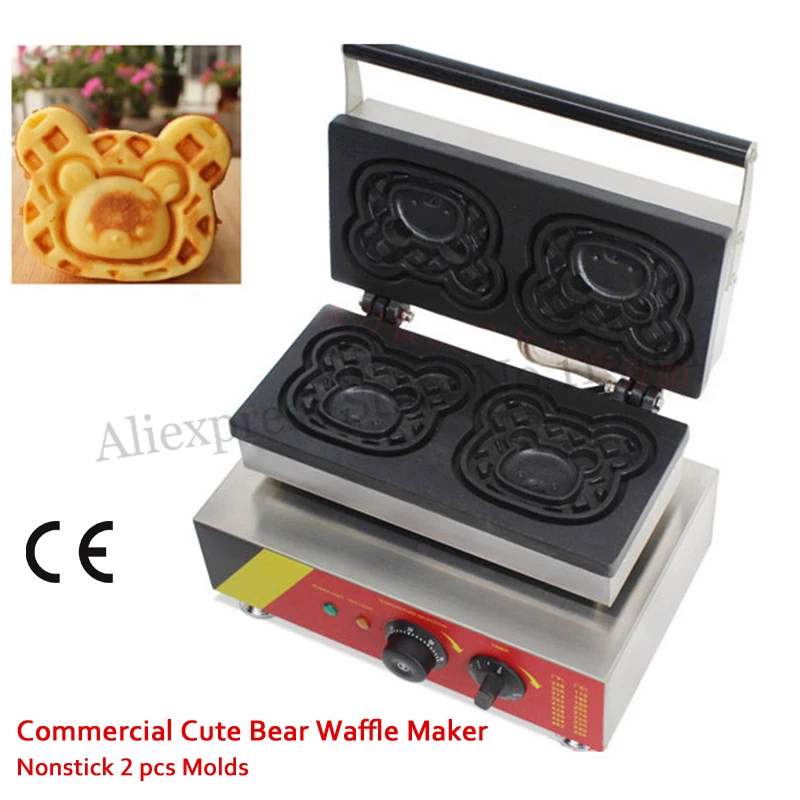 Cute Bear Waffle Machine Unique Design Carton Bear Waffle Baker Machine Electric Waffle Maker with 2 pcs Bear Waffle Moulds