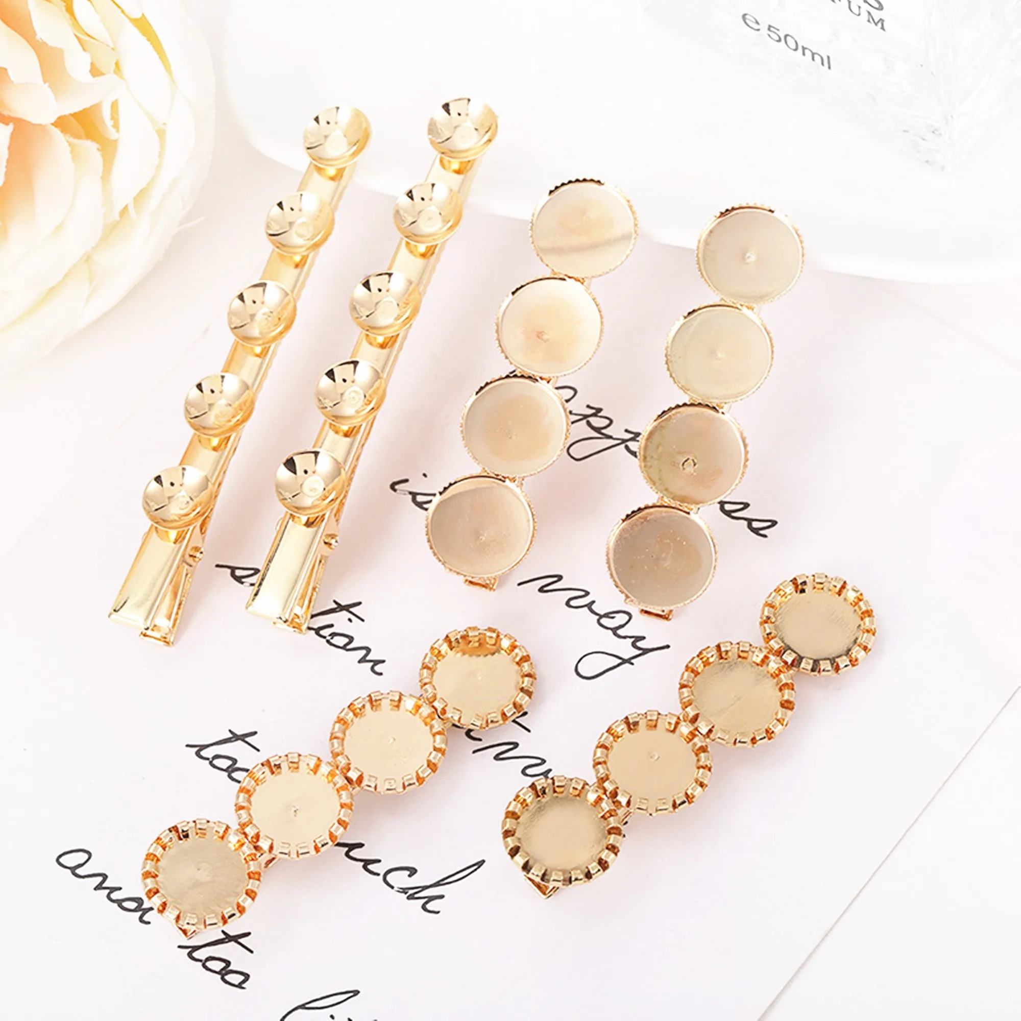 10pcs/lot thick gold-plated welding one-word clip side clip square clip color-preserving five-petal flower DIY hair accessories