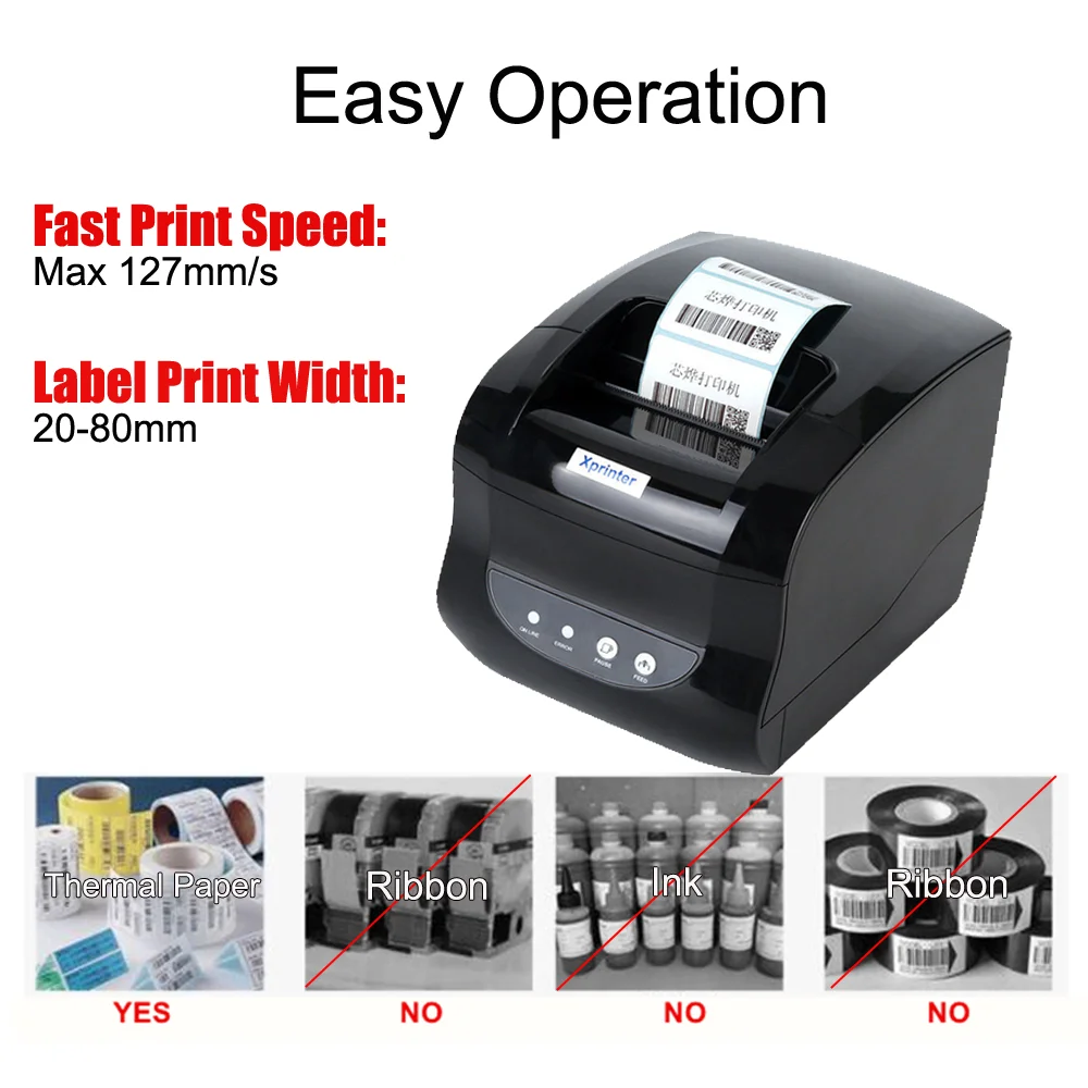 XP-365B 80mm POS Thermal Receipt Label Printer for Supermarket Barcode QR Code Sticker Date Price USB Bluetooth Android Windows