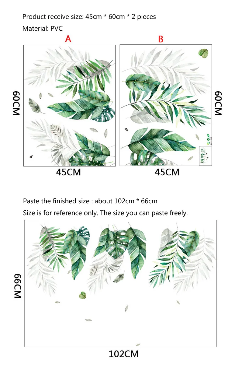 Tropische Vegetation Große Blätter Wandaufkleber Wohnzimmer Sofa Hintergrund Selbstklebende Wandmalerei Heimdekoration Abnehmbare Aufkleber – Detail 1