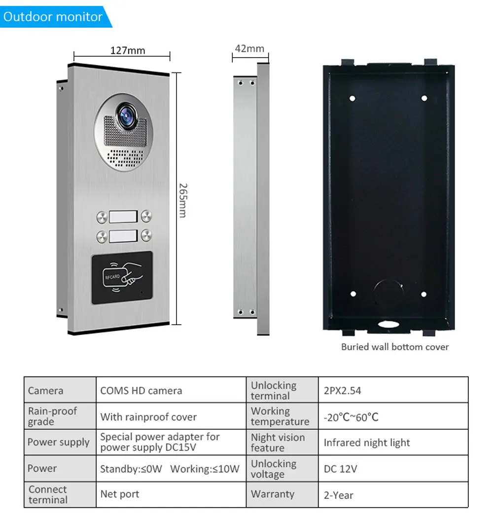 Video Door Phone intercom System 7 inch Wired RJ45 Network Cable Connection Multi Apartment Video intercom System 2 / 4 Monitors