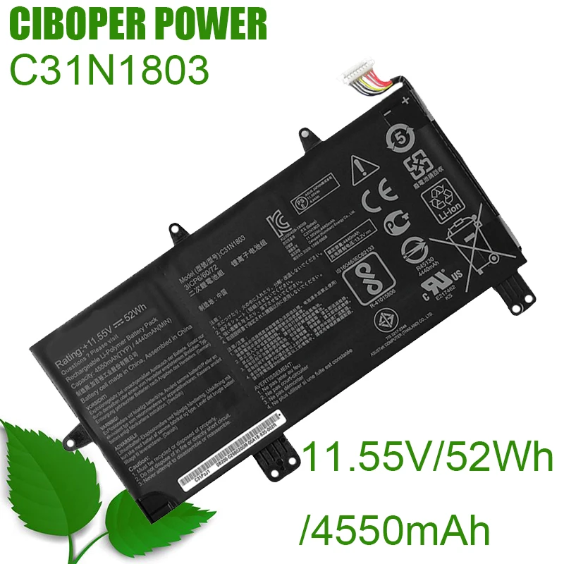 

CP Laptop Battery C31N1803 11.55V 52Wh 3ICP6/60/72 C31P0J1 For ZenBook Pro 14 UX480 UX480FD UX450FD Series Notebook