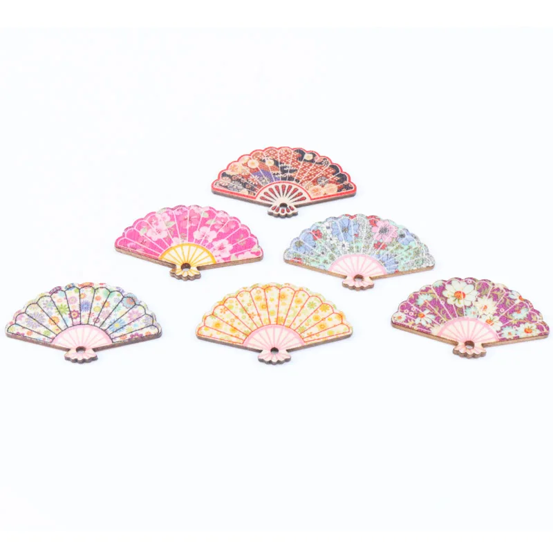 Natural Wooden Fan Pattern Scrapbooking Craft For Embellishments Handmade DIY Handicraft Home Decoration 30x48mm 10pcs MT0784